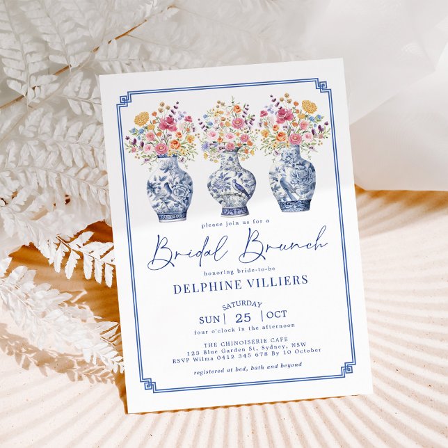Convite Wildflower Chinoiserie Porcelain Bridal Brunch (Criador carregado)