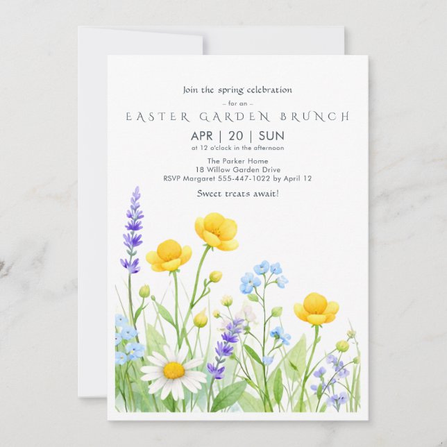 Convite Wildflower Easter Garden Brunch Invitation Card (Frente)