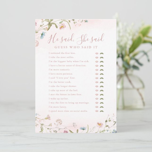 Convite Wildflower Ele disse que ela disse jogo de chá de  (Em pé/Frente)