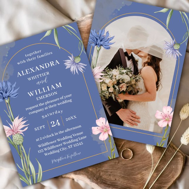 Convite Wildflower Elegant Dusty Blue Wedding (Criador carregado)