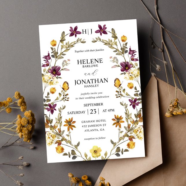 Convite Wildflower Elegant Modern Floral Casamento (Wildflower Elegant Modern Floral Wedding Invitation)