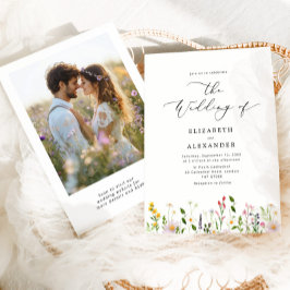 Convite Wildflower Elegante minimalista Foto QR casamento
