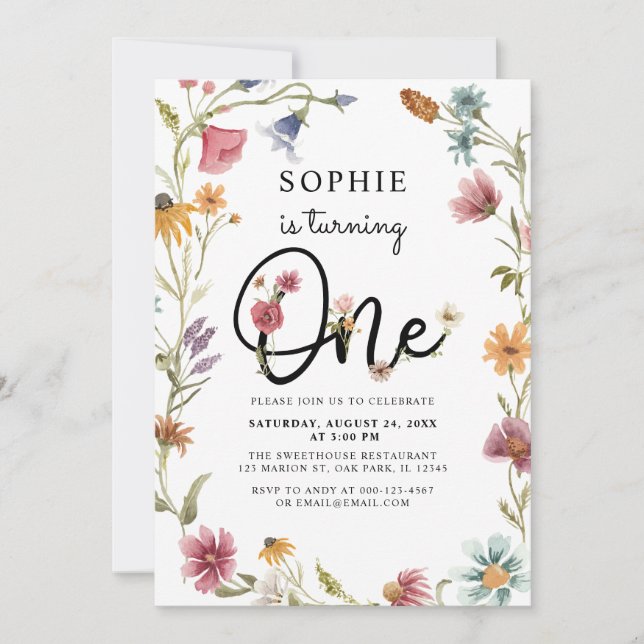 Convite Wildflower Está Transformando Um primeiro aniversa (Frente)