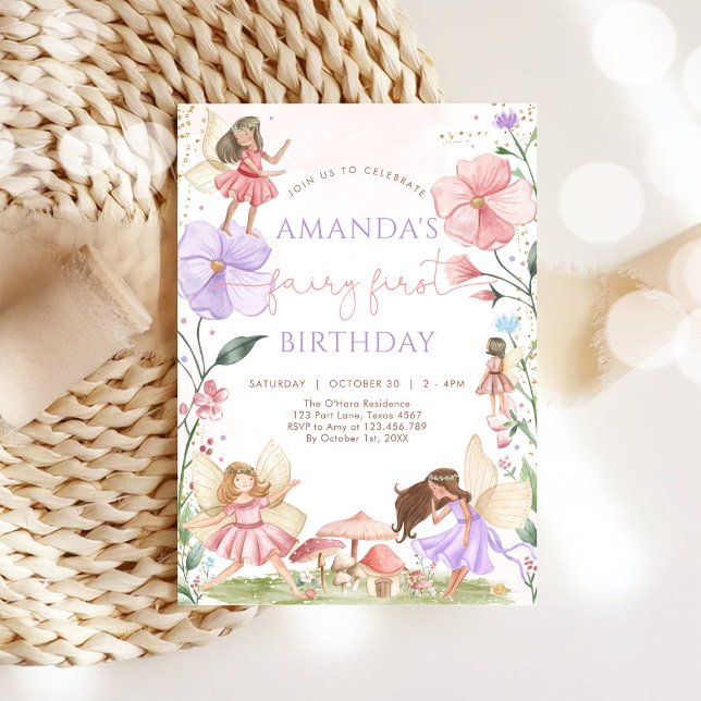 Convite Wildflower Fairy First 1st Birthday Invitation (Criador carregado)