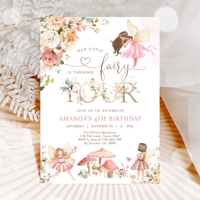 Convite Wildflower Fairy Four Girl 4th Birthday Invitation (Criador carregado)
