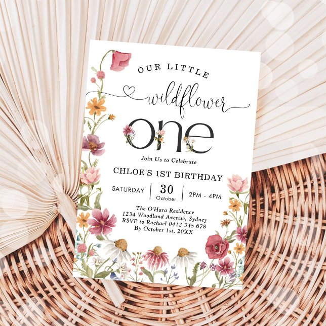 Convite Wildflower Fairy One Girl 1st Birthday Invitation (Criador carregado)