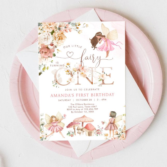 Convite Wildflower Fairy One Girl 1st Birthday Invitation (Criador carregado)