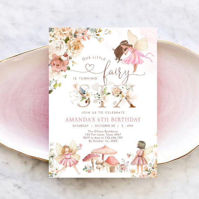 Convite Wildflower Fairy Six Girl 6th Birthday Invitation (Criador carregado)