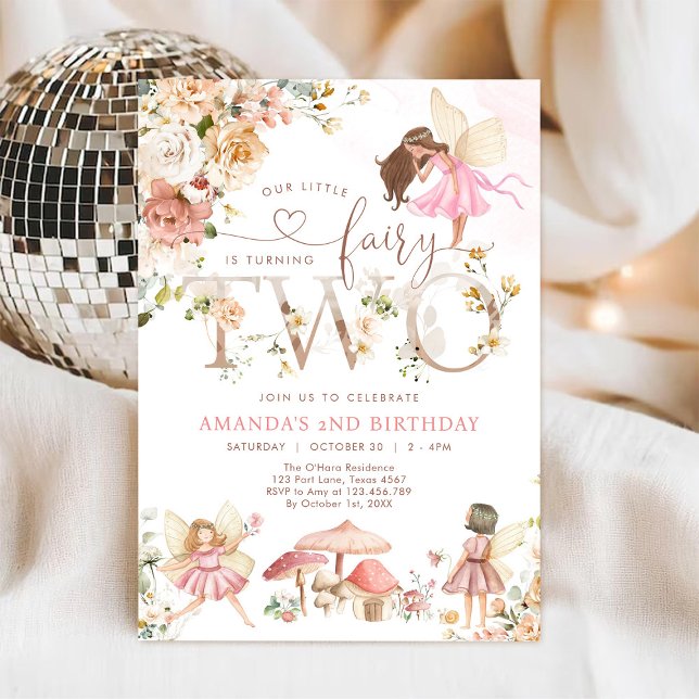 Convite Wildflower Fairy Two Girl 2nd Birthday Invitation (Criador carregado)