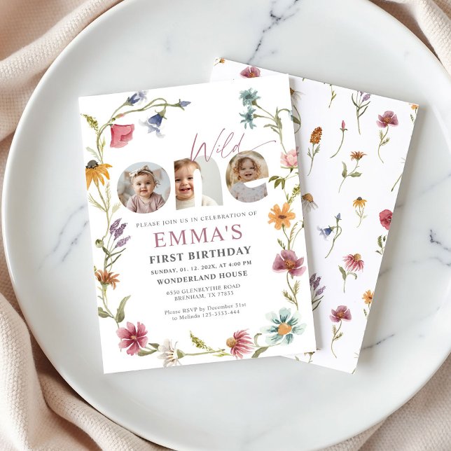 Convite Wildflower First Birthday Photo Invitation (Criador carregado)