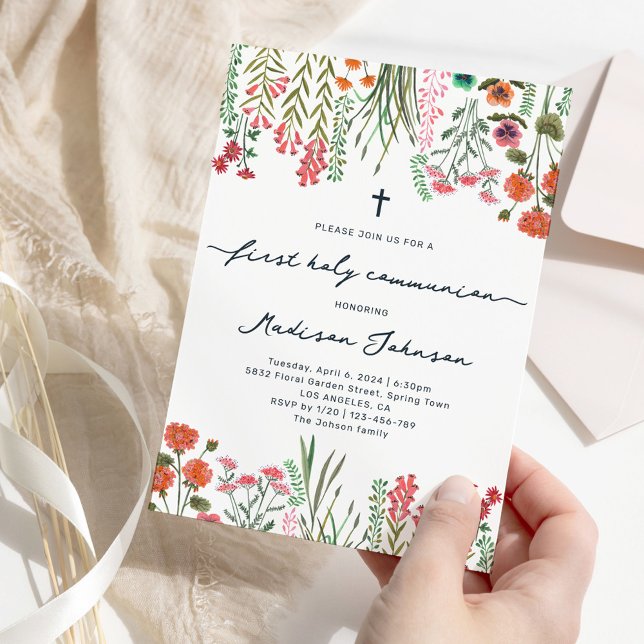 Convite Wildflower First Santa Comunhão (Wildflower First Holy Communion Invitation)