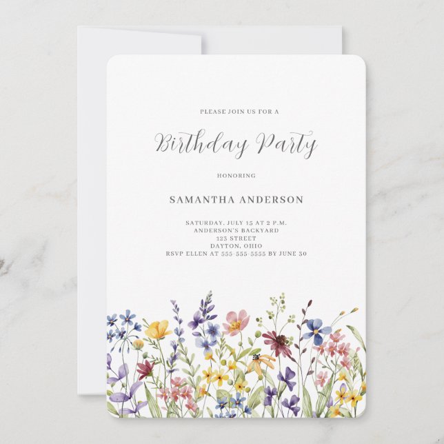 Convite Wildflower Floral Birthday (Frente)