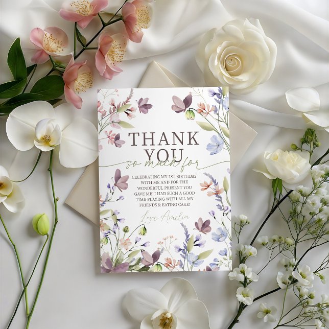 Convite Wildflower Floral Birthday Thank You Card (Criador carregado)