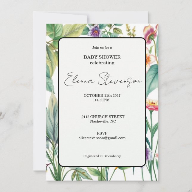 Convite Wildflower Floral Boho Baby Shower Invitation (Frente)
