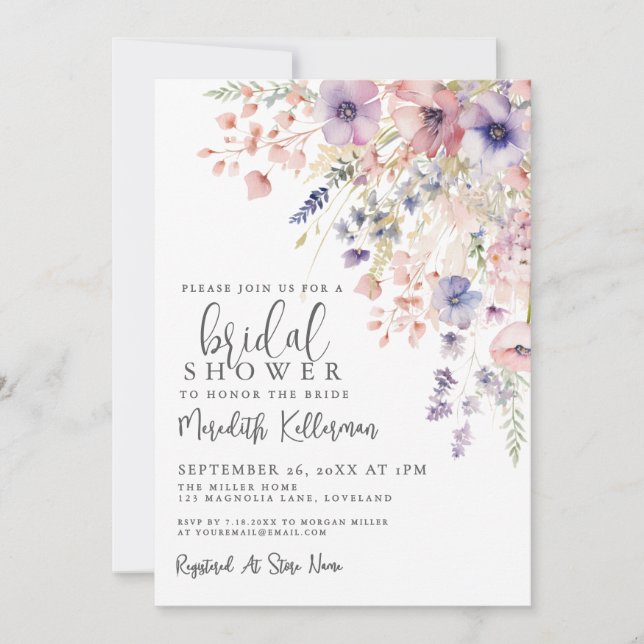Convite Wildflower Floral Bridal Shower (Frente)