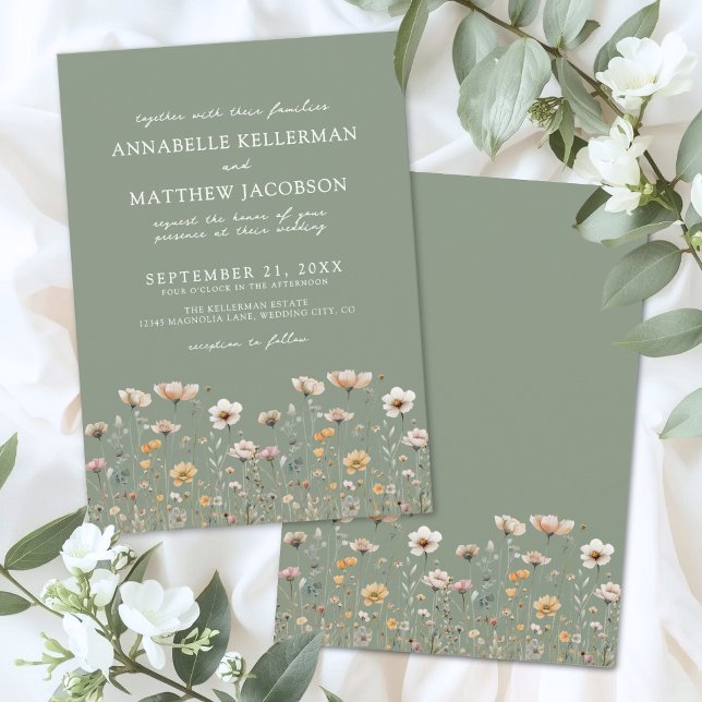 Convite Wildflower Floral Green Wedding (Wildflower Floral Green Wedding Invitation)