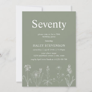 Convite Wildflower Floral Setenta Sage Green 70 Aniversári