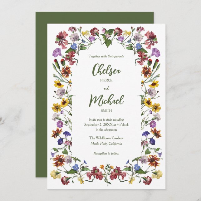 Convite Wildflower Frame Rustic Boho Wedding (Frente/Verso)