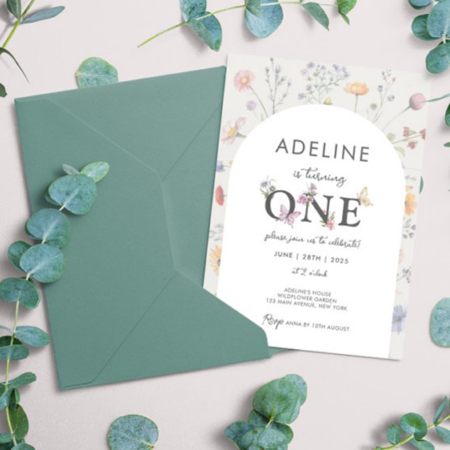 Convite Wildflower Frame Wildflower primeiro aniversario G (Wild Floral Frame Wildflower 1st Birthday Girl Invitation Wild One Flowers Themed Birthday Digital)