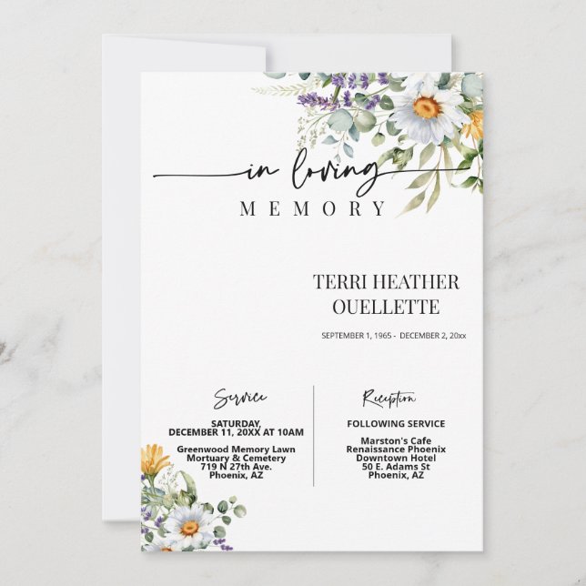 Convite Wildflower Funeral Memorial Foto (Frente)