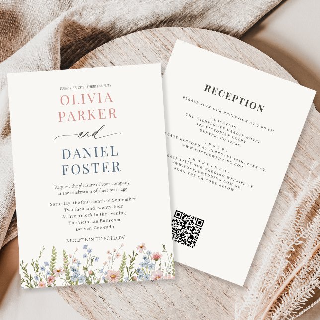Convite Wildflower Garden QR Code Wedding (Criador carregado)