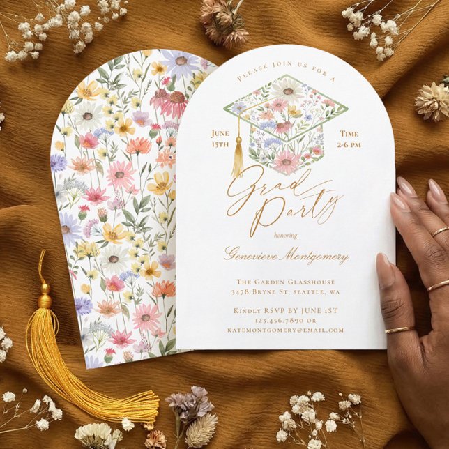 Convite Wildflower Grad Cap Boho Graduation Garden Party (Wildflower Grad Cap Boho Graduation Garden Party Invitation)