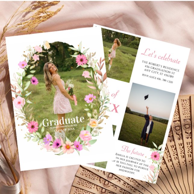 Convite Wildflower Graduation Party photo (Criador carregado)