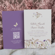 Wildflower grasses watercolor fall wedding QR code