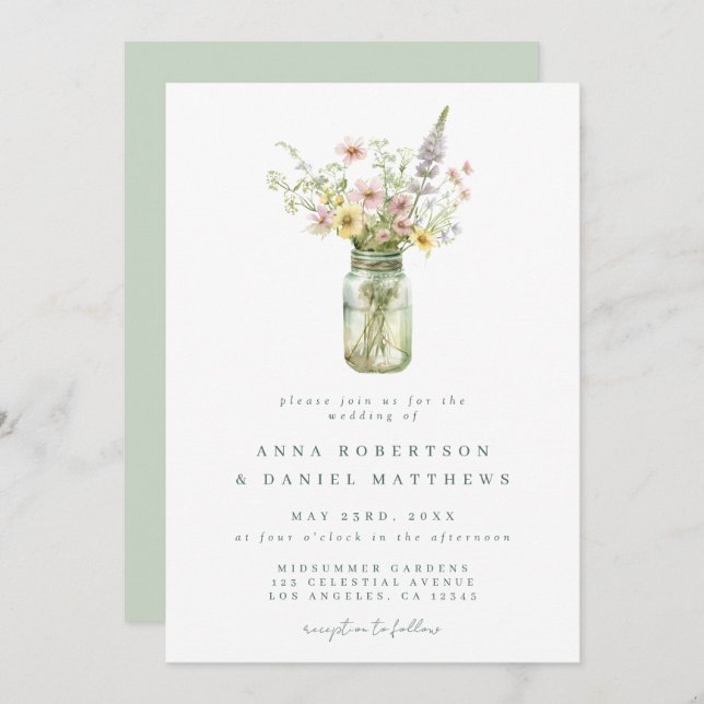 Convite Wildflower Mason Jar Wedding (Frente/Verso)
