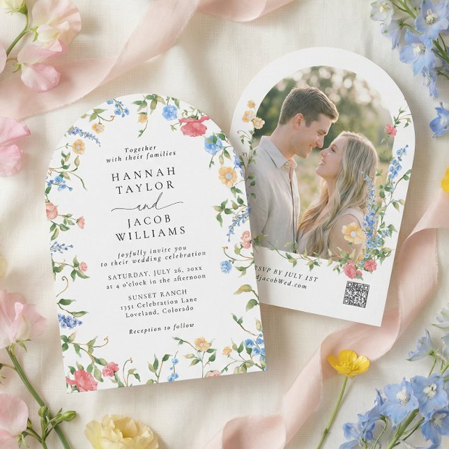 Convite Wildflower Meadow Arch Photo Wedding (Criador carregado)