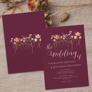 Convite Wildflower Meadow Elegant Script Burgundy & Blush