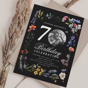Convite Wildflower Meadow Photo 70 Birthday Black