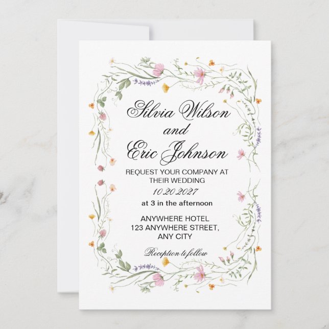 Convite Wildflower Meadow Watercolor Floral Boho (Frente)