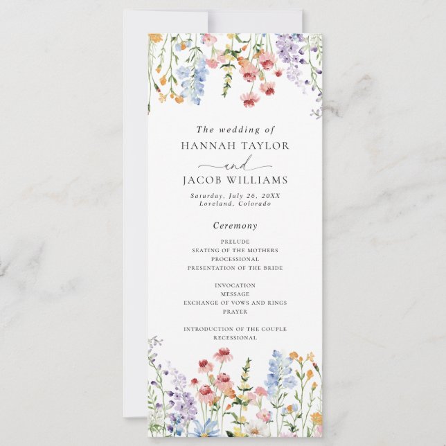 Convite Wildflower Meadow Wedding Program (Frente)