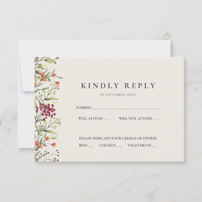 Convite Wildflower Meadow Wedding RSVP Card Ecru (Frente)