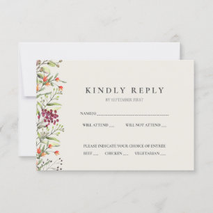 Convite Wildflower Meadow Wedding RSVP Card Ecru