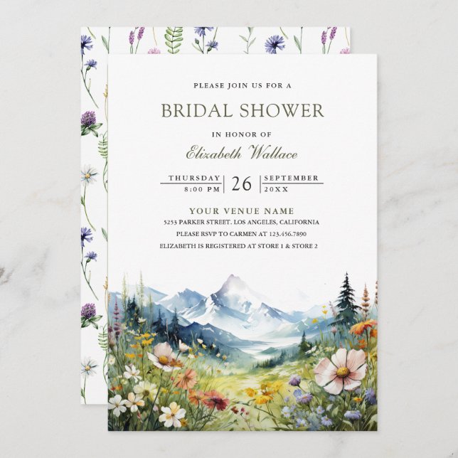 Convite Wildflower Mountain Meadow QR Code Bridal Shower (Frente/Verso)