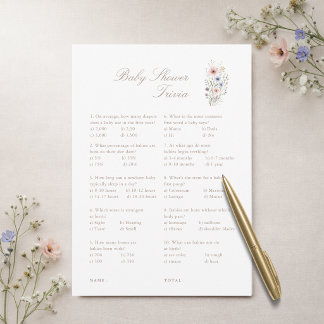 Convite Wildflower Neutral Baby Shower Trivia Game Card