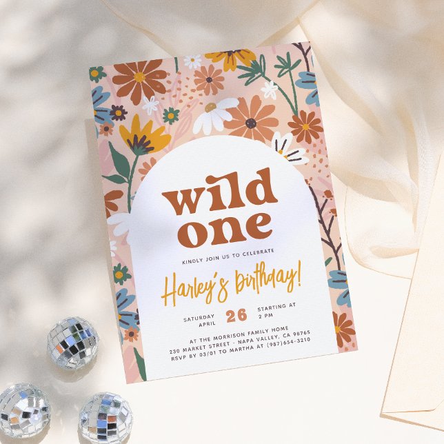 Convite Wildflower One Retro Boho Wildflower Party (Criador carregado)