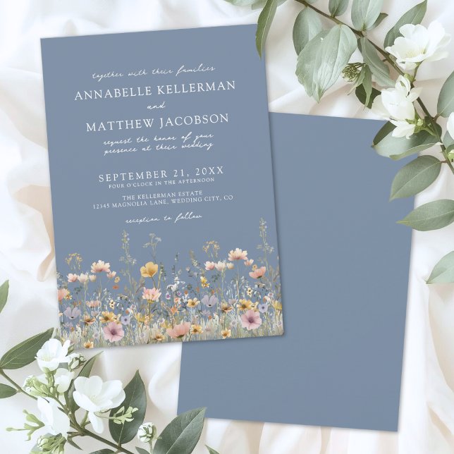 Convite Wildflower Periwinkle Floral Wedding (Wildflower Periwinkle Floral Wedding Invitation)