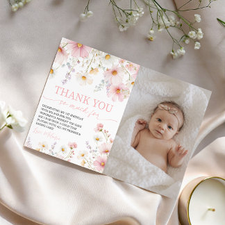 Convite Wildflower Photo Birthday Thank You Card