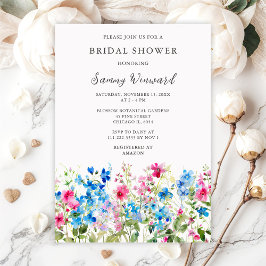 Convite Wildflower Pink and Blue Floral Bridal Shower