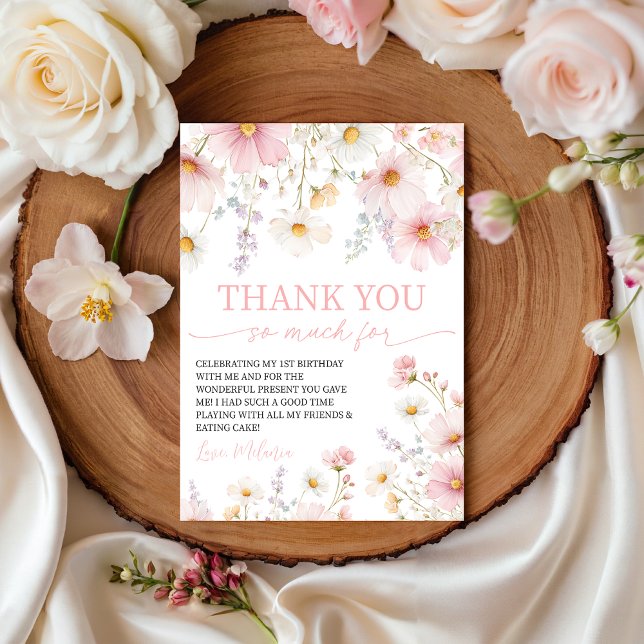 Convite Wildflower Pink Floral Thank You Card (Criador carregado)