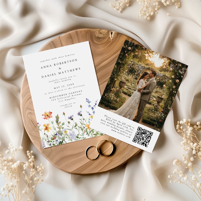Convite Wildflower QR Code Photo Wedding Invitation (Criador carregado)