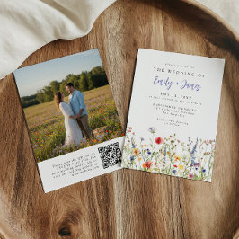Convite Wildflower QR Code Photo Wedding Invitation