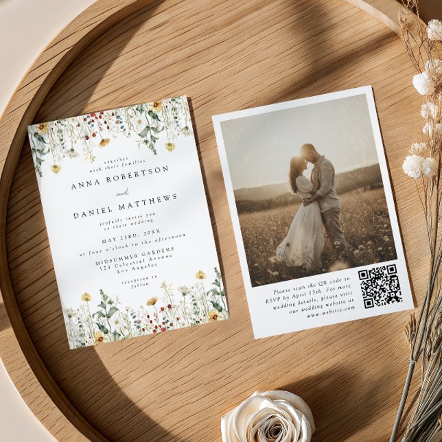 Convite Wildflower QR Code Photo Wedding Invitation (Criador carregado)