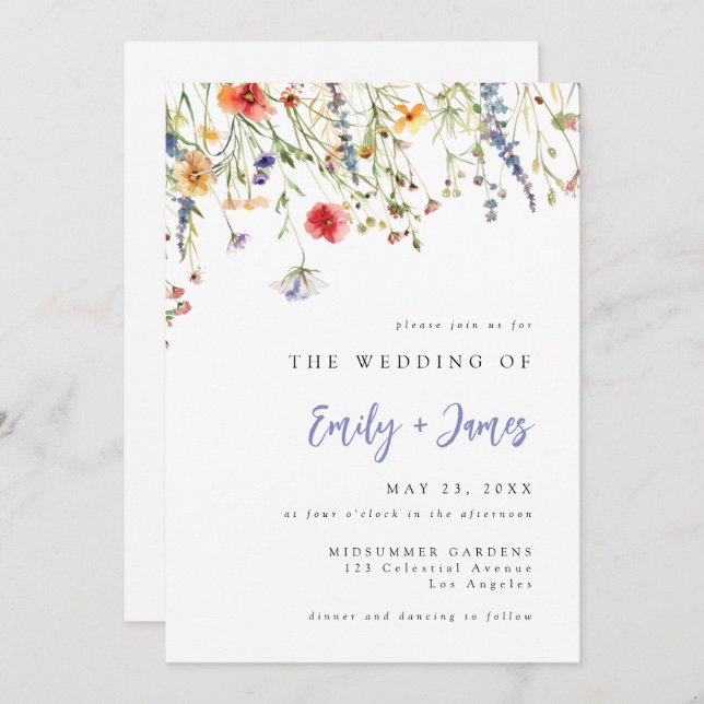 Convite Wildflower QR Code Wedding Invitation (Frente/Verso)