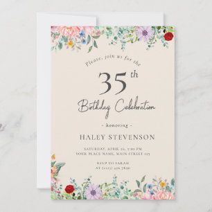 Convite Wildflower Rustic Boho 35th Birthday Simple Beige