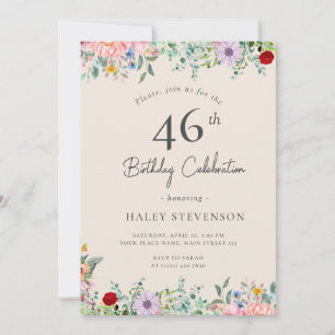 Convite Wildflower Rustic Boho 46º Aniversário Simples Bei