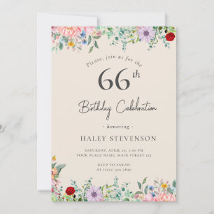 Convite Wildflower Rustic Boho 66º Aniversário Simples Bei